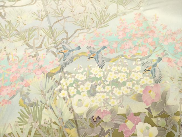 平和屋着物●本加賀友禅作家　百貫華峰　色留袖　友禅　竹　花鳥文　暈し染め　正絹　逸品　AABE9210ck_3