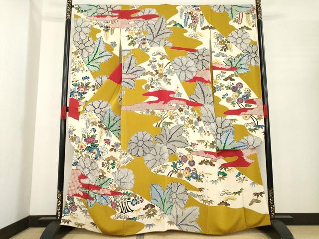 平和屋着物●豪華振袖　型染め　松皮菱花文　正絹　逸品　AABE9214ck