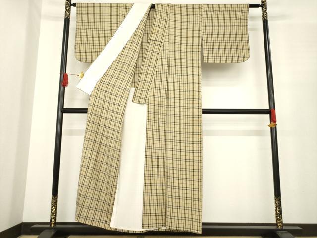 平和屋着物●ざざんざ織　伊兵衛織　単衣　格子　正絹　逸品　AABE9224ck_2