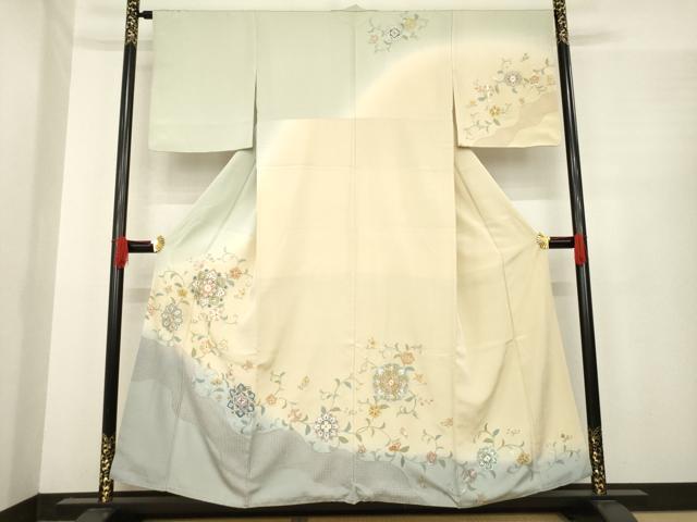 平和屋着物●訪問着　総刺繍　中国三大刺繍　スワトウ刺繍　汕頭刺繍　相良刺繍　道長花唐草文　暈し染め　正絹　逸品　AABE9226ck