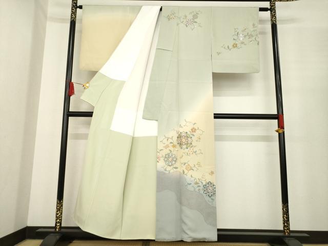 平和屋着物●訪問着　総刺繍　中国三大刺繍　スワトウ刺繍　汕頭刺繍　相良刺繍　道長花唐草文　暈し染め　正絹　逸品　AABE9226ck_1