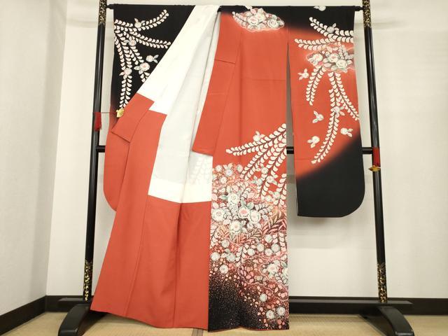 平和屋着物●越後十日町の一流染匠　桐屋・翠山工房　振袖　辻が花　絞り　舞花文　暈し染め　正絹　逸品　AABE9227ck_1
