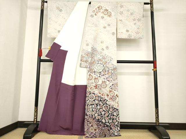 平和屋着物●十七代京屋林蔵　訪問着　本場結城紬地　辻が花　正絹　逸品　AABE9230ck_1