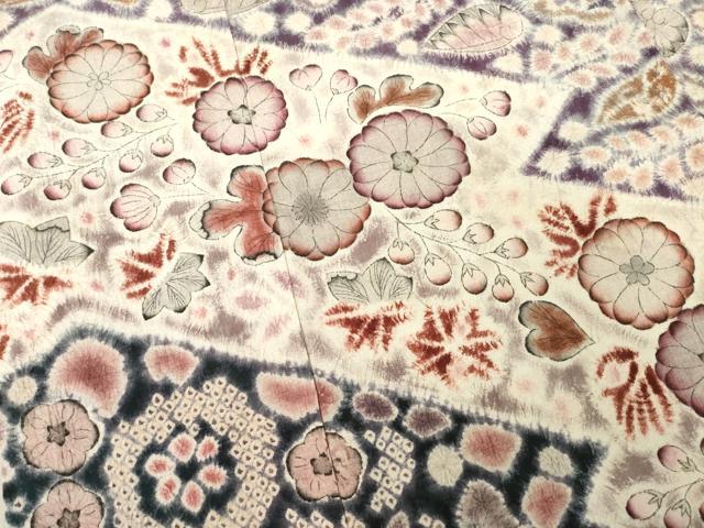 平和屋着物●十七代京屋林蔵　訪問着　本場結城紬地　辻が花　正絹　逸品　AABE9230ck_3