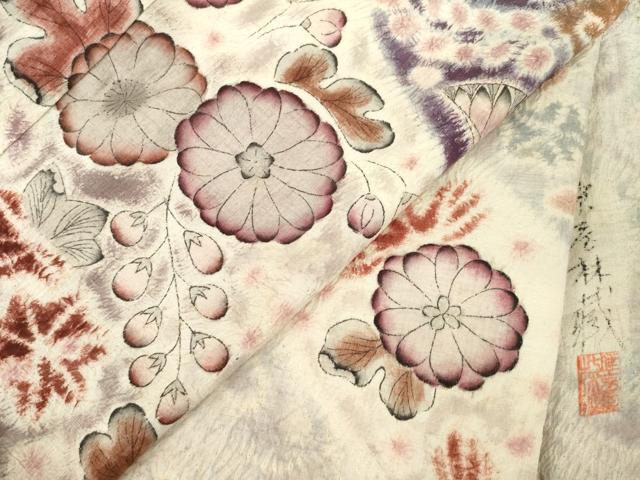 平和屋着物●十七代京屋林蔵　訪問着　本場結城紬地　辻が花　正絹　逸品　AABE9230ck_8
