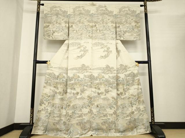 平和屋着物●訪問着　総刺繍　中国三大刺繍　スワトウ刺繍　汕頭刺繍　人物風景文　金糸　さが美扱い　正絹　逸品　AABE9264ck