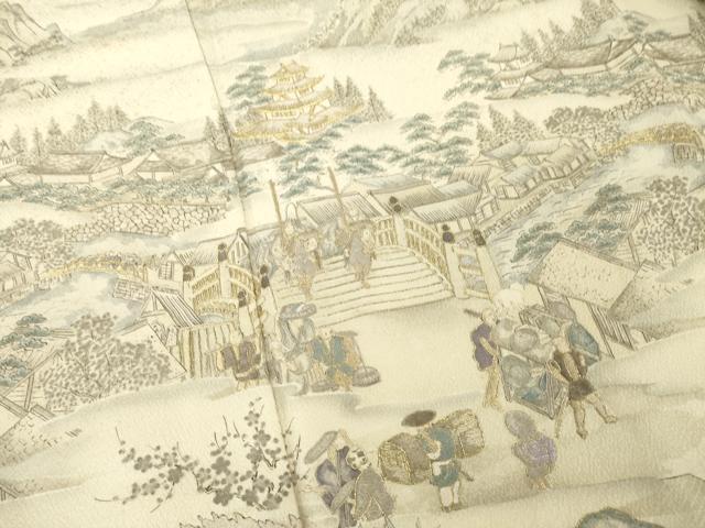 平和屋着物●訪問着　総刺繍　中国三大刺繍　スワトウ刺繍　汕頭刺繍　人物風景文　金糸　さが美扱い　正絹　逸品　AABE9264ck_3