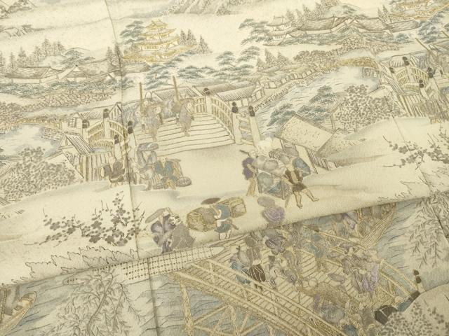 平和屋着物●訪問着　総刺繍　中国三大刺繍　スワトウ刺繍　汕頭刺繍　人物風景文　金糸　さが美扱い　正絹　逸品　AABE9264ck_4