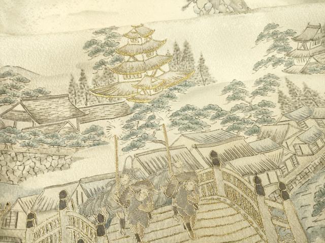 平和屋着物●訪問着　総刺繍　中国三大刺繍　スワトウ刺繍　汕頭刺繍　人物風景文　金糸　さが美扱い　正絹　逸品　AABE9264ck_5