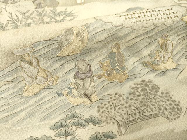 平和屋着物●訪問着　総刺繍　中国三大刺繍　スワトウ刺繍　汕頭刺繍　人物風景文　金糸　さが美扱い　正絹　逸品　AABE9264ck_6