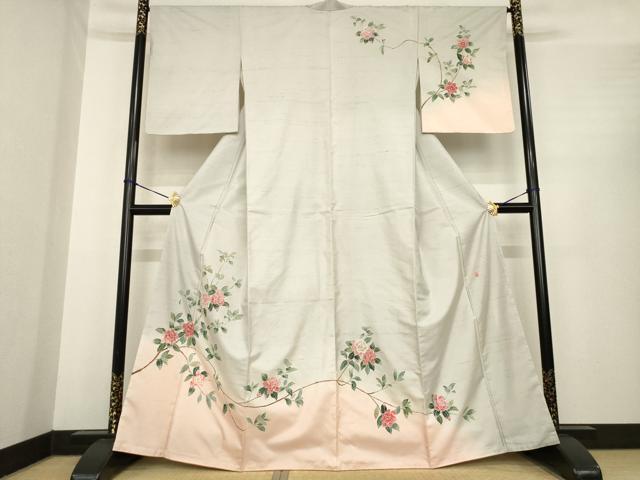 平和屋着物●本場加賀友禅作家　森田耕三　白山紬　訪問着　枝花文　暈し染め　正絹　逸品　AABE9270ck