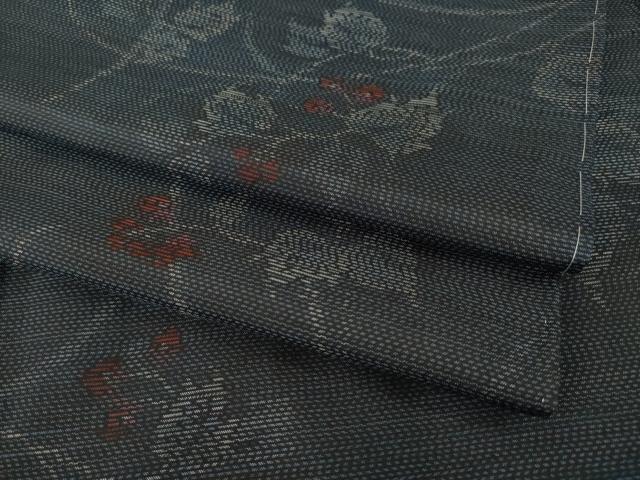 平和屋着物●本場大島紬　草花文　正絹　逸品　未使用　AABE9272ck