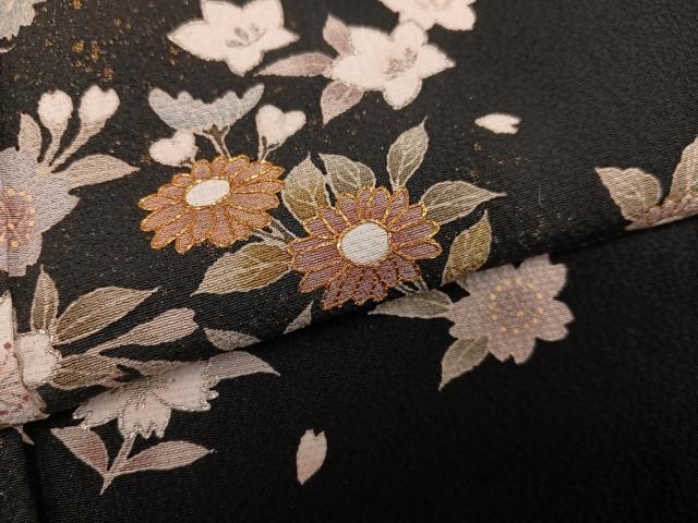 平和屋着物●訪問着　舞花文　暈し染め　黒地　金銀彩　正絹　逸品　AABF0002ph_4