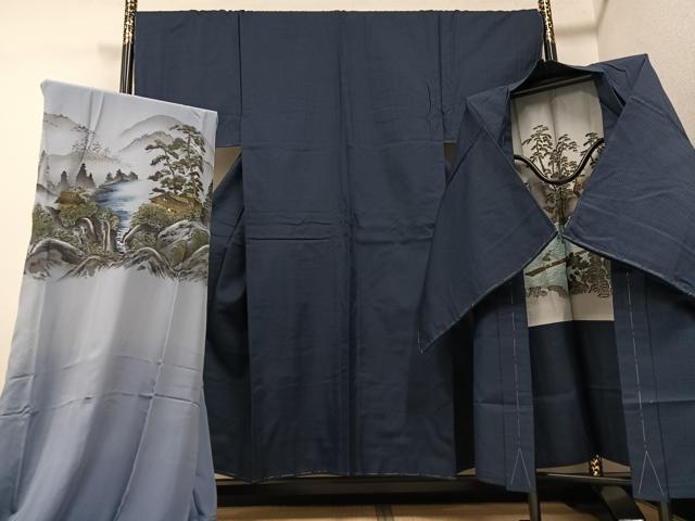 平和屋着物●男性　紬　アンサンブル　長襦袢(袷)セット　亀甲柄　正絹　逸品　未使用　AABF0006ph