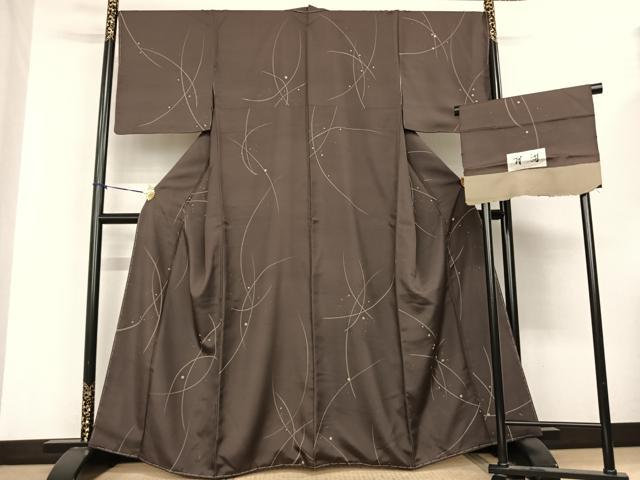 平和屋着物●上質な小紋　紬地　我流　露芝文　反端付き　正絹　逸品　AABF0273fy