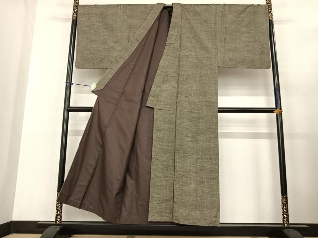 平和屋着物○男性 紬 アンサンブル 岩井茶色 キングサイズ 正絹 逸品