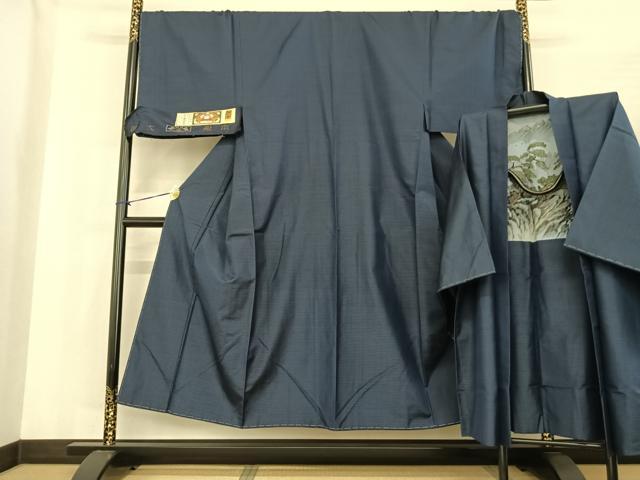 平和屋着物●男性　本場大島紬　アンサンブル　手織　格子　井田哲則作　証紙付き　正絹　逸品　未使用　AABF0314fy