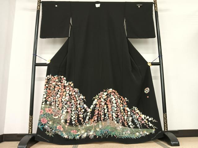 平和屋着物●本加賀友禅作家　北市秀樹　黒留袖　花鳥文　正絹　逸品　未使用　AABF0353fy
