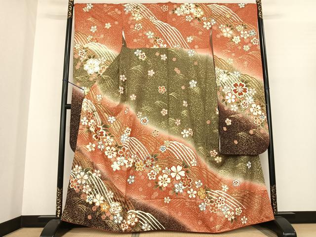 平和屋着物○豪華振袖 舞花文 暈し染め 金彩 鈴乃屋扱い 正絹 逸品