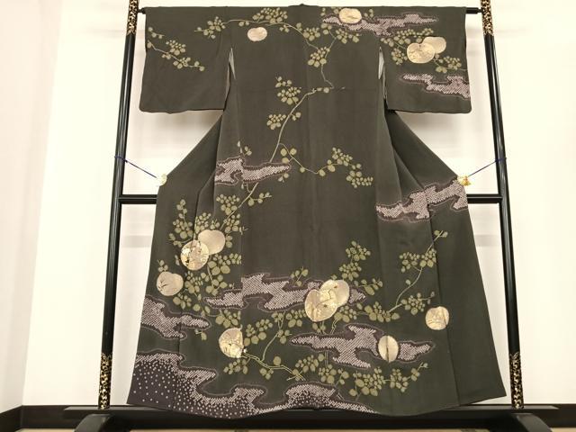 平和屋着物●訪問着　駒刺繍　絞り　枝花丸文　金彩　鬼しぼ縮緬　正絹　逸品　AABF0497fy