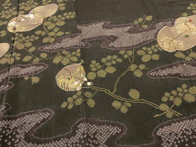 平和屋着物●訪問着　駒刺繍　絞り　枝花丸文　金彩　鬼しぼ縮緬　正絹　逸品　AABF0497fy_3