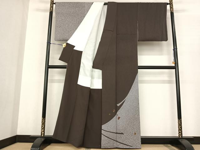 平和屋着物●訪問着　刺繍　散らし文　たたき染め　金彩　正絹　逸品　AABF0519fy_1