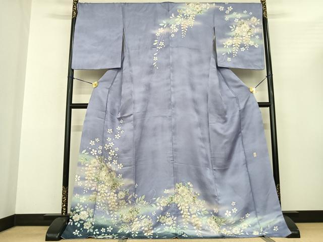 平和屋着物●訪問着　作家物　辻が花　暈し染め　銀通し地　ロング丈　正絹　逸品　AABF0683fy_1