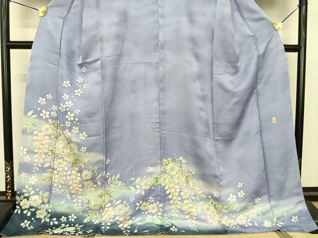 平和屋着物●訪問着　作家物　辻が花　暈し染め　銀通し地　ロング丈　正絹　逸品　AABF0683fy_3