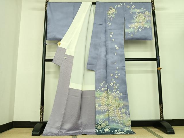 平和屋着物●訪問着　作家物　辻が花　暈し染め　銀通し地　ロング丈　正絹　逸品　AABF0683fy_2