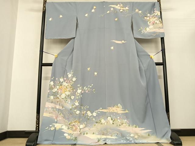 平和屋着物●訪問着　友禅　雪輪枝花文　丹後縮緬　金彩　反端付き　ロング丈　正絹　逸品　AABF0697fy