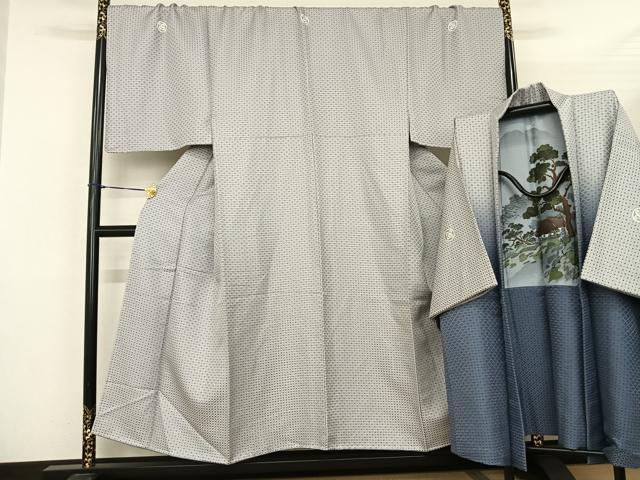 平和屋着物●男性　色紋付・羽織セット　菱文　キングサイズ　洗える着物　未使用　AABF0701fy