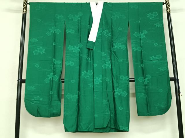 平和屋着物●振袖用長襦袢　無双仕立て　辻が花地紋　常磐色　正絹　逸品　AABF0733fy
