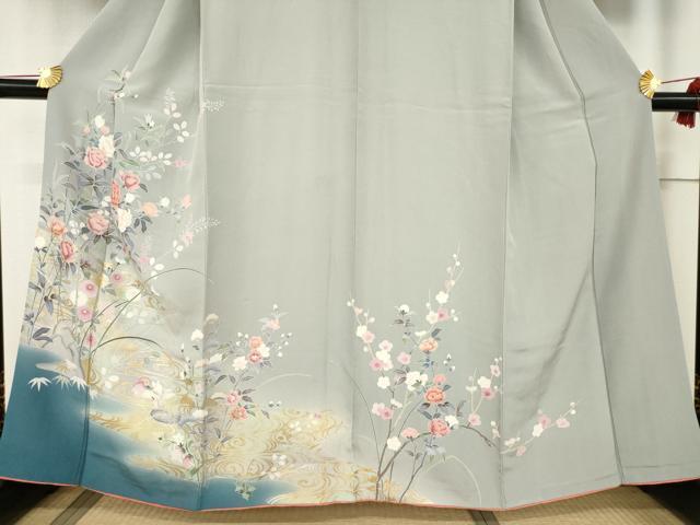 平和屋着物●訪問着　友禅　流水鴛鴦花文　暈し染め　金彩　正絹　逸品　AABF0890ck_2