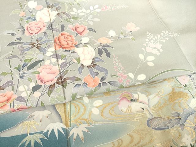 平和屋着物●訪問着　友禅　流水鴛鴦花文　暈し染め　金彩　正絹　逸品　AABF0890ck_4