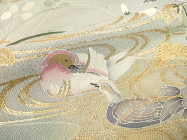 平和屋着物●訪問着　友禅　流水鴛鴦花文　暈し染め　金彩　正絹　逸品　AABF0890ck_5