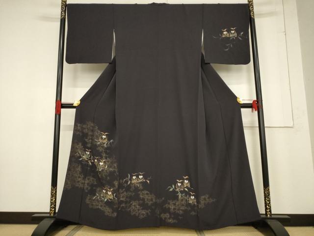 平和屋着物●訪問着　手描き　ミミズク　金彩　正絹　逸品　AABF0920ck