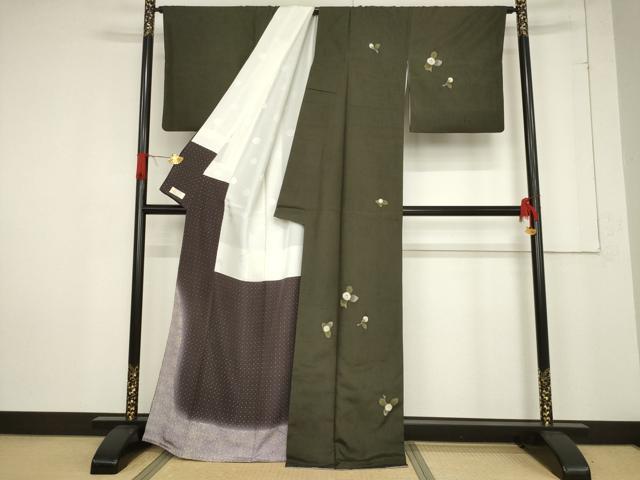 平和屋着物○十日町 名門青柳謹製 奇翠工房 訪問着 紬 舞花文 やまと金