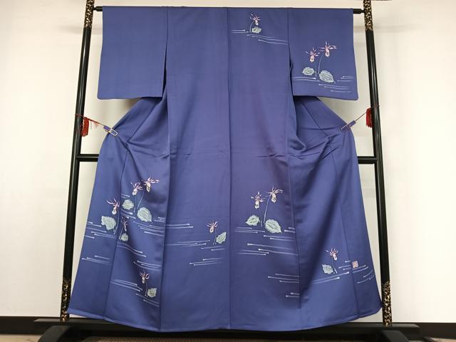 平和屋着物▽訪問着　単衣　作家物　草花文　正絹　逸品　AABF0983jh