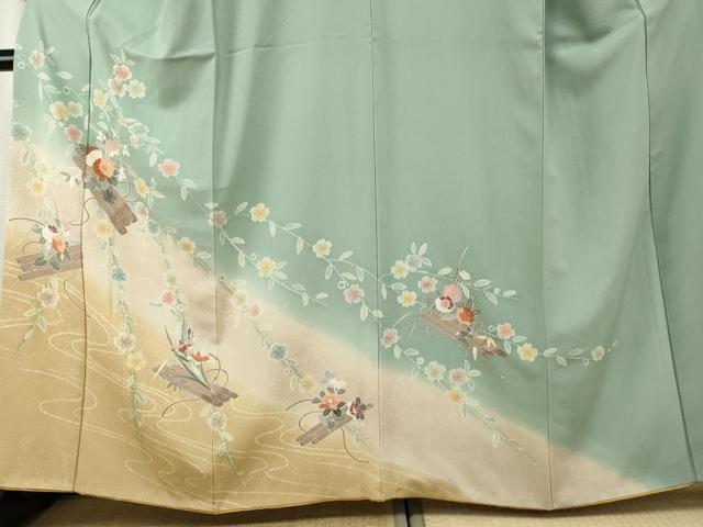 平和屋着物●訪問着　友禅　花筏文　暈し染め　金彩　正絹　逸品　AABF1001cs_2
