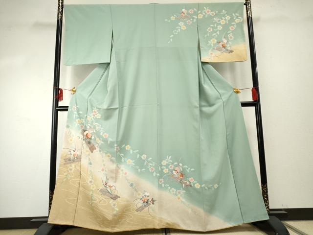 平和屋着物●訪問着　友禅　花筏文　暈し染め　金彩　正絹　逸品　AABF1001cs