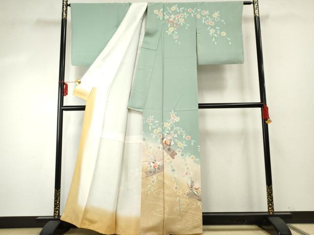 平和屋着物●訪問着　友禅　花筏文　暈し染め　金彩　正絹　逸品　AABF1001cs_1
