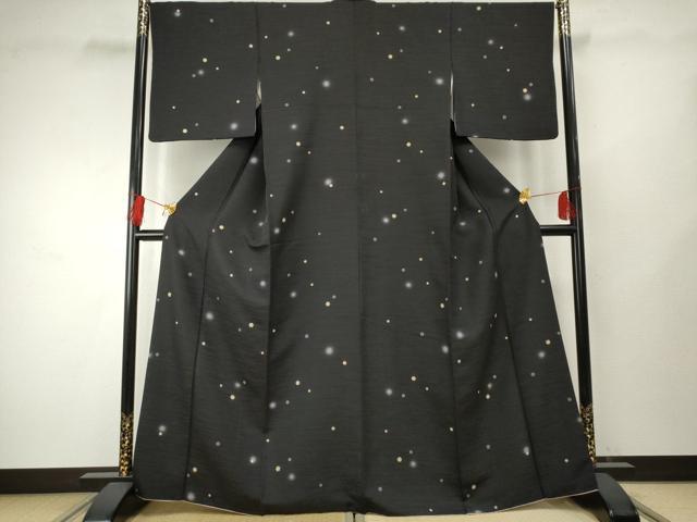 平和屋着物●上質な小紋　ほたる暈し　雪輪文　黒地　金彩　正絹　逸品　AABF1047cs_1