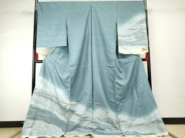 平和屋着物●白山紬　作家物　霞文　上代38万　仮絵羽　反端付き　正絹　逸品　未使用　AABF1082cs