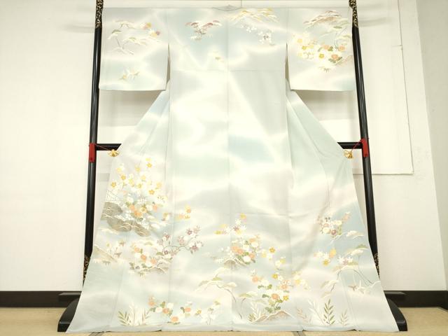 平和屋着物●訪問着　友禅　駒刺繍　風景花文　暈し染め　金彩　東武百貨店扱い　ロング丈　正絹　逸品　AABF1385ck