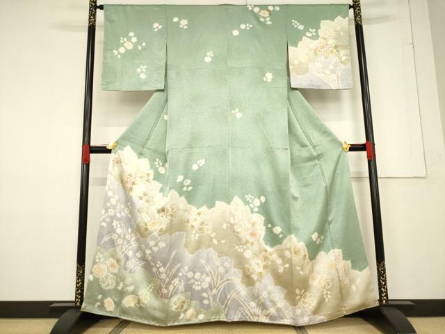 平和屋着物●創業460年・千總　訪問着　駒刺繍　絞り　更紗花文　金彩　正絹　逸品　AABF1398ck