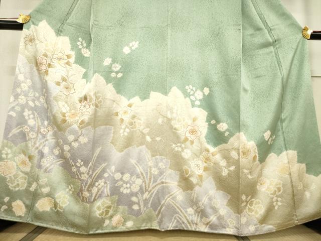 平和屋着物●創業460年・千總　訪問着　駒刺繍　絞り　更紗花文　金彩　正絹　逸品　AABF1398ck