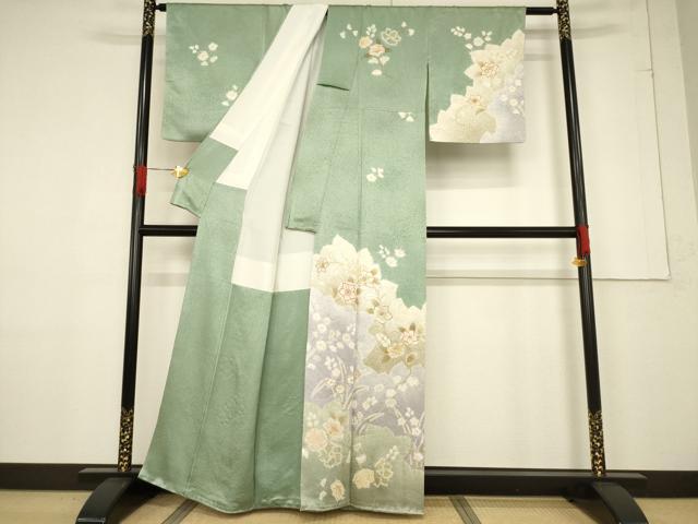 平和屋着物●創業460年・千總　訪問着　駒刺繍　絞り　更紗花文　金彩　正絹　逸品　AABF1398ck