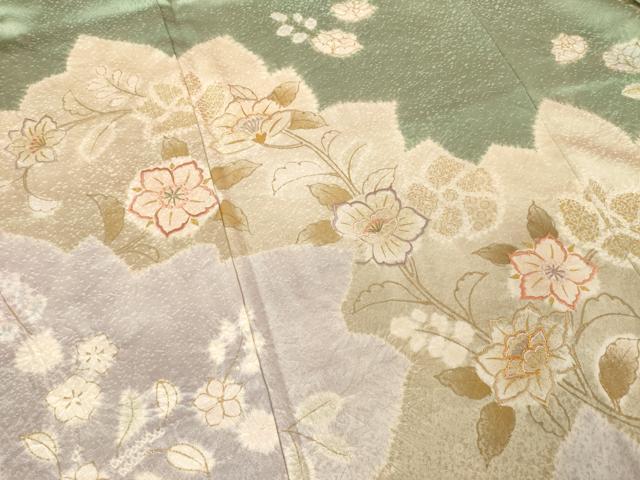 平和屋着物●創業460年・千總　訪問着　駒刺繍　絞り　更紗花文　金彩　正絹　逸品　AABF1398ck