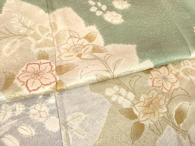 平和屋着物●創業460年・千總　訪問着　駒刺繍　絞り　更紗花文　金彩　正絹　逸品　AABF1398ck