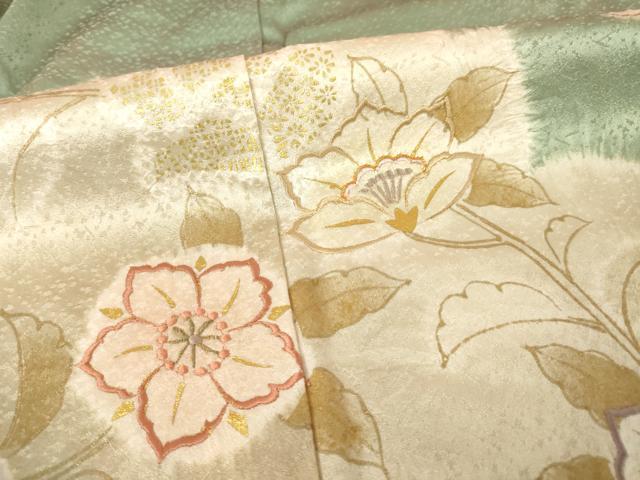 平和屋着物●創業460年・千總　訪問着　駒刺繍　絞り　更紗花文　金彩　正絹　逸品　AABF1398ck